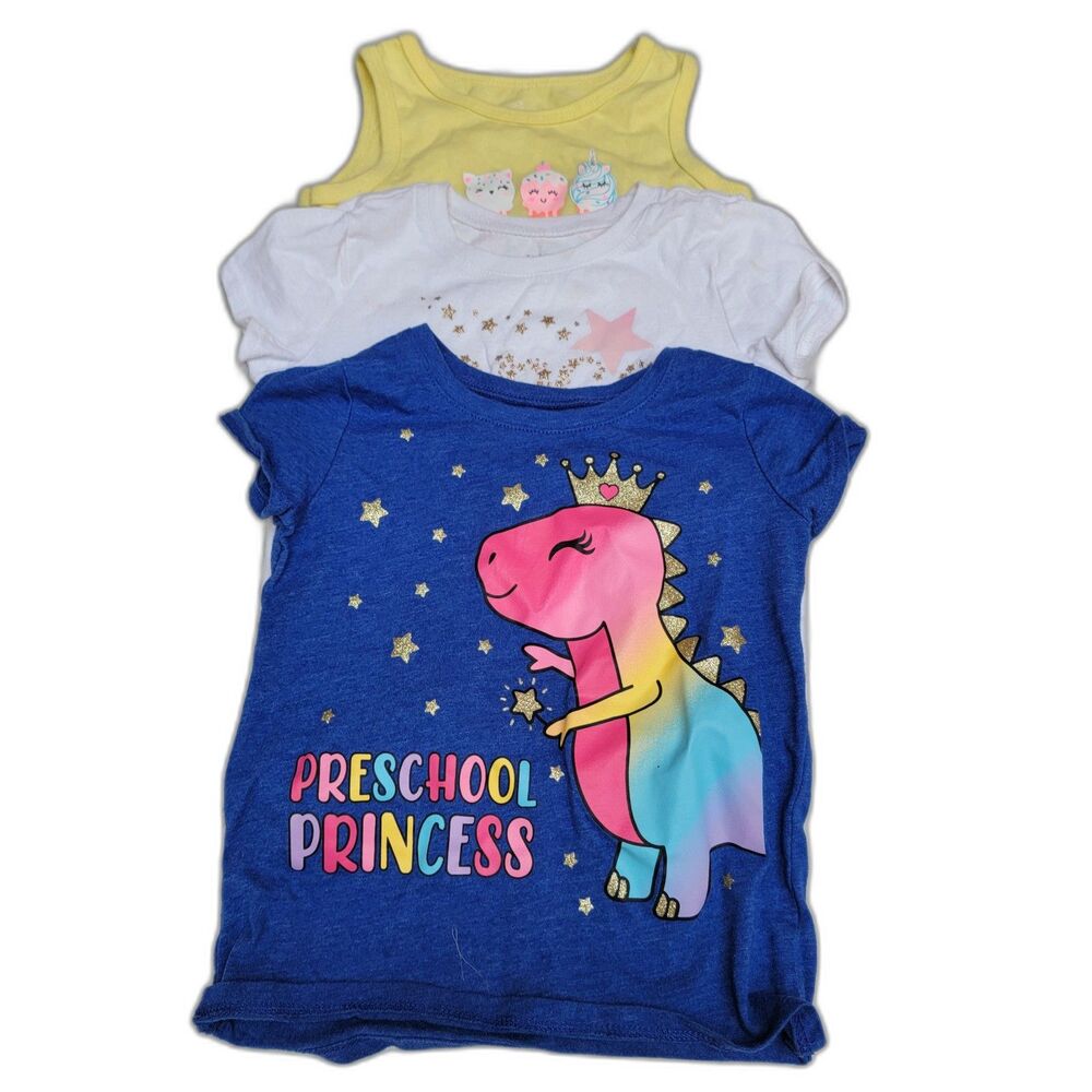 x3 The Children's Place & Garanimals Blue, White & Yellow 100% Cotton Tops Sz 4T